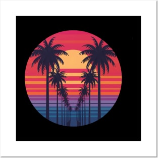 80s Vaporwave Palm Trees Sunset Posters and Art